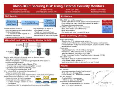 XMon-BGP: Securing BGP Using External Security Monitors Patrick Reynolds  Oliver Kennedy 