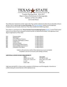 Transfer Planning GuideMajor in Dance-Performance & Choreography Bachelor of Fine Arts (BFA) 120 Credit Hours  Texas Education Code Sectionrequires that Texas public institutions facilitate the transfe
