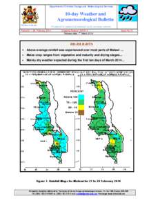 Department of Climate Change and Meteorological Services  10-day Weather and Agrometeorological Bulletin REPUBLIC OF MALAWI