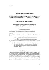 No 327  House of Representatives Supplementary Order Paper Thursday, 8 August 2013