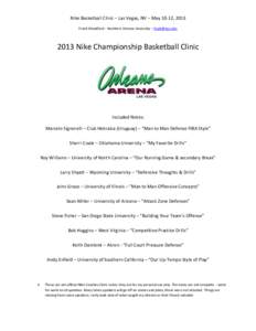Nike Basketball Clinic – Las Vegas, NV – May 10-12, 2013 Frank Woodford – Northern Arizona University – [removed[removed]Nike Championship Basketball Clinic  Included Notes: