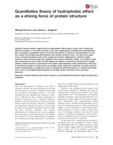 Quantitative theory of hydrophobic effect as a driving force of protein structure Nikolay Perunov and Jeremy L. England* Department of Physics, Massachusetts Institute of Technology, Cambridge, MassachusettsReceiv