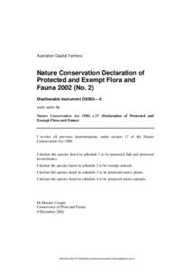 Australian Capital Territory  Nature Conservation Declaration of Protected and Exempt Flora and Fauna[removed]No. 2) Disallowable instrument DI2003— 6