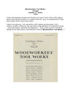 Woodworkers Tool Works Chicago Catalog “E” Series