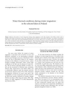 Water thermal conditions during winter stagnation in the selected lakes in Poland Limnological Review 8, 3: 