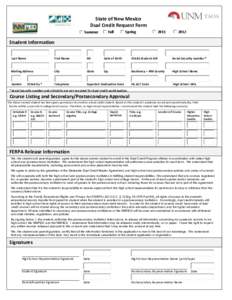 State	
  of	
  New	
  Mexico	
   Dual	
  Credit	
  Request	
  Form	
     	
  