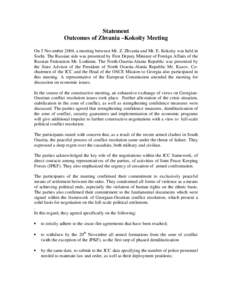 Statement on outcomes of the Zhvania –Kokoity Meeting