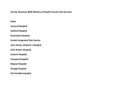 Service Directory NSW Ministry of Health Chronic Pain Services