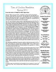 Town of Cambria Newsletter Spring 2011 From the Desk of Wright H. Ellis, Supervisor