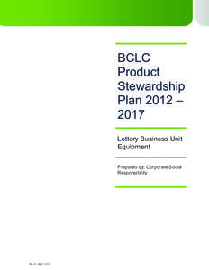BCLC Product Stewardship Plan 2012 – 2017