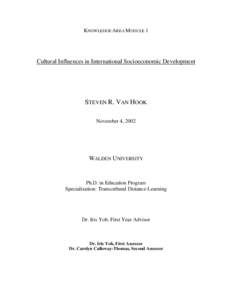 KNOWLEDGE AREA MODULE 1  Cultural Influences in International Socioeconomic Development STEVEN R. VAN HOOK November 4, 2002