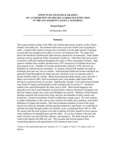 EFFECTS OF LIVESTOCK GRAZING ON A COMMUNITY OF SPECIES AT RISK OF EXTINCTION IN THE SAN JOAQUIN VALLEY, CALIFORNIA Annual Report1 20 December 2001 -------------------------------------------------------------------------