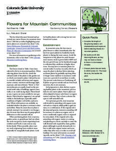 Flowers for Mountain Communities Fact Sheet No.	[removed]Gardening Series| Flowers  by L. Potts and I. Shonle*
