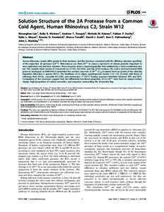 Solution Structure of the 2A Protease from a Common Cold Agent, Human Rhinovirus C2, Strain W12 Woonghee Lee1, Kelly E. Watters3, Andrew T. Troupis2, Nichole M. Reinen2, Fabian P. Suchy2, Kylie L. Moyer2, Ronnie O. Frede