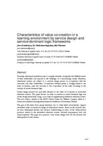 Characteristics of value co-creation in a learning environment by service design and service-dominant logic frameworks