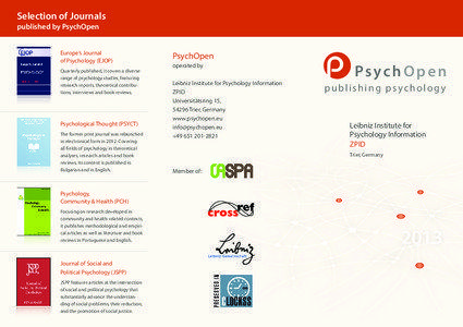 Selection of Journals published by PsychOpen