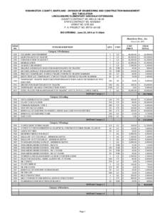 WASHINGTON COUNTY, MARYLAND - DIVISION OF ENGINEERING AND CONSTRUCTION MANAGEMENT BID TABULATION LINCOLNSHIRE ELEMENTARY SIDEWALK EXTENSIONS COUNTY CONTRACT NO. MS-LS[removed]STATE CONTRACT NO. AX352B21 GRANT NO. GYE-033