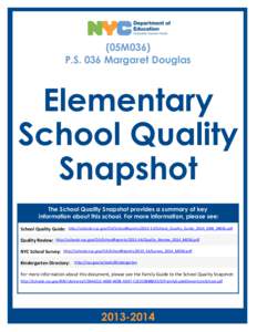 (05M036) P.S. 036 Margaret Douglas Elementary School Quality Snapshot