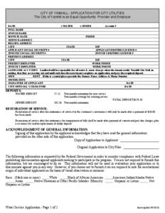 CITY OF YAMHILL - APPLICATION FOR CITY UTILITIES The City of Yamhill is an Equal Opportunity Provider and Employer DATE: G WATER