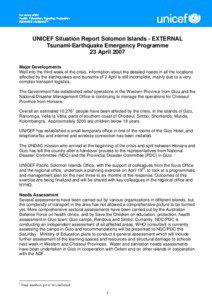 UNICEF Situation Report Solomon Islands - EXTERNAL Tsunami-Earthquake Emergency Programme 23 April 2007