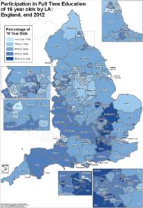 Participation in Full Time Education of 16 year olds by LA: England, end 2012 North Newcastle Tyneside