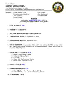 County of Placer WEIMAR/APPLEGATE/COLFAX MUNICIPAL ADVISORY COUNCIL 175 Fulweiler Avenue, Auburn, CA[removed]County Contact: Jocelyn Maddux, Field Representative[removed]