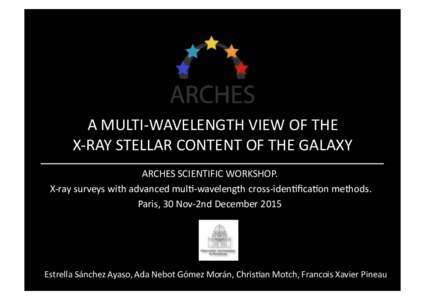 A	
  MULTI-­‐WAVELENGTH	
  VIEW	
  OF	
  THE	
  	
   X-­‐RAY	
  STELLAR	
  CONTENT	
  OF	
  THE	
  GALAXY	
   ARCHES	
  SCIENTIFIC	
  WORKSHOP.	
    X-­‐ray	
  surveys	
  with	
  advanced	
  