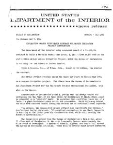 UNITED STATES  L~PARTMENT of the INTERIOR * * * * * * * * * * * * * * * * * * * * *news BUREAU OF RECLAMATION
