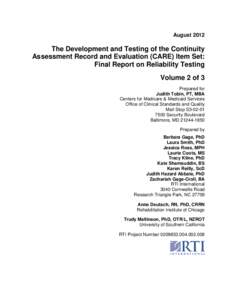 Analysis of the Reliability of the Items in the Continuity Assessment Record and Evaluation (CARE) Item Set