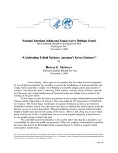 National American Indian and Alaska Native Heritage Month - November 6, 2008