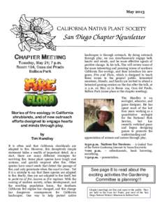 MayCHAPTER MEETING Tuesday, May 21; 7 p.m. Room 104, Casa del Prado Balboa Park