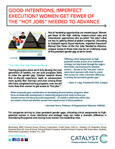 GOOD INTENTIONS, IMPERFECT EXECUTION? WOMEN GET FEWER OF THE “HOT JOBS” NEEDED TO ADVANCE Not all leadership opportunities are created equal. Women get fewer of the high visibility, mission-critical roles and interna