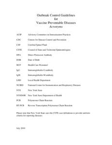 Outbreak Control Guidelines for Vaccine Preventable Diseases - Acronyms