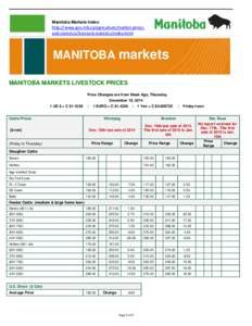 Manitoba Markets Index:  http://www.gov.mb.ca/agriculture/market-pricesand-statistics/livestock-statistics/index.html MANITOBA markets MANITOBA MARKETS LIVESTOCK PRICES
