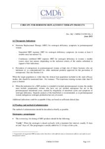 CORE SPC FOR HORMONE REPLACEMENT THERAPY PRODUCTS  Doc. Ref.: CMDh[removed]Rev 4 June[removed]Therapeutic Indications 