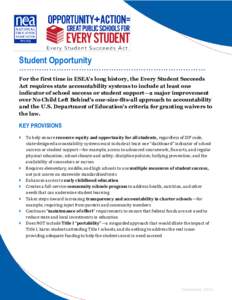 Student Opportunity ………………………………………………………………… For the first time in ESEA’s long history, the Every Student Succeeds Act requires state accountability systems to include