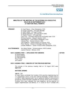Interim CCG Executive 20 September 2012 MINUTES OF THE MEETING OF THE INTERIM CCG EXECUTIVE HELD ON 20 SEPTEMBER 2012 AT NEWTON RIGG, PENRITH