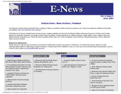 Wisconsin Public Health and Health Policy Institute: E-News