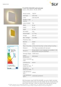 www.slv.de  PLASTRA SQUARE wall luminaire square, white plaster, 48 LED, 3000K Article number