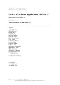 AUSTRALIAN CAPITAL TERRITORY  Justices of the Peace Appointment[removed]No 1)* Disallowable Instrument DI2004 – 23 made under the