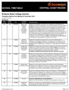 CENTRAL COAST REGION  SCHOOL TIMETABLE Brisbane Water College (Umina) Timetable effective from Monday 01 December 2014 Amended[removed]