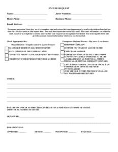 JUROR EXCUSAL/POSTPONEMENT FORM