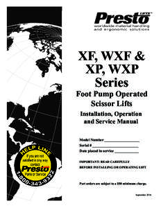 XF, WXF & XP, WXP Series Foot Pump Operated Scissor Lifts