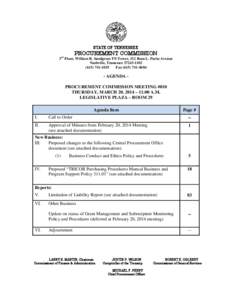 STATE OF TENNESSEE  PROCUREMENT COMMISSION 3rd Floor, William R. Snodgrass TN Tower, 312 Rosa L. Parks Avenue Nashville, Tennessee[removed]