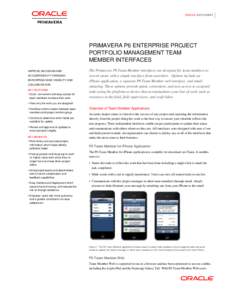 Oracle Data Sheet: Primavera P6 Enterprise Project Portfolio Management Team Member Interfaces