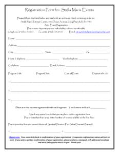 Registration Form for: Stella Maris Events Please fill out the form below and mail with an enclosed check or money order to: Stella Maris Retreat Center, 981 Ocean Avenue, Long Branch, NJ[removed]Attn: Event Registration  