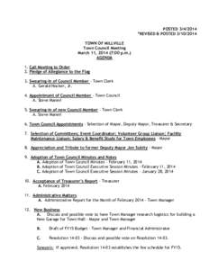 POSTED[removed] *REVISED & POSTED[removed]TOWN OF MILLVILLE Town Council Meeting March 11, [removed]:00 p.m.) AGENDA