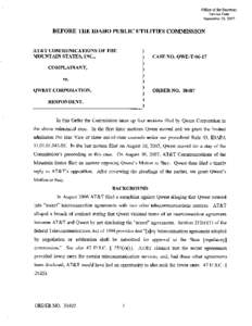 Office of the Secretary Service Date September 24 , 2007 BEFORE THE IDAHO PUBLIC UTILITIES COMMISSION AT&T COMMUNICATIONS OF THE