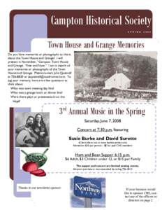 Campton Historical Society S P R I N GTown House and Grange Memories