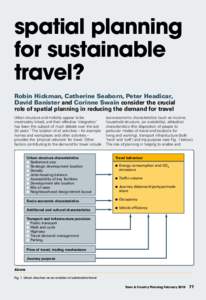 spatial planning for sustainable travel? Robin Hickman, Catherine Seaborn, Peter Headicar, David Banister and Corinne Swain consider the crucial role of spatial planning in reducing the demand for travel